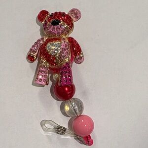 Sparkling Red and Pink Bear Badge Reel